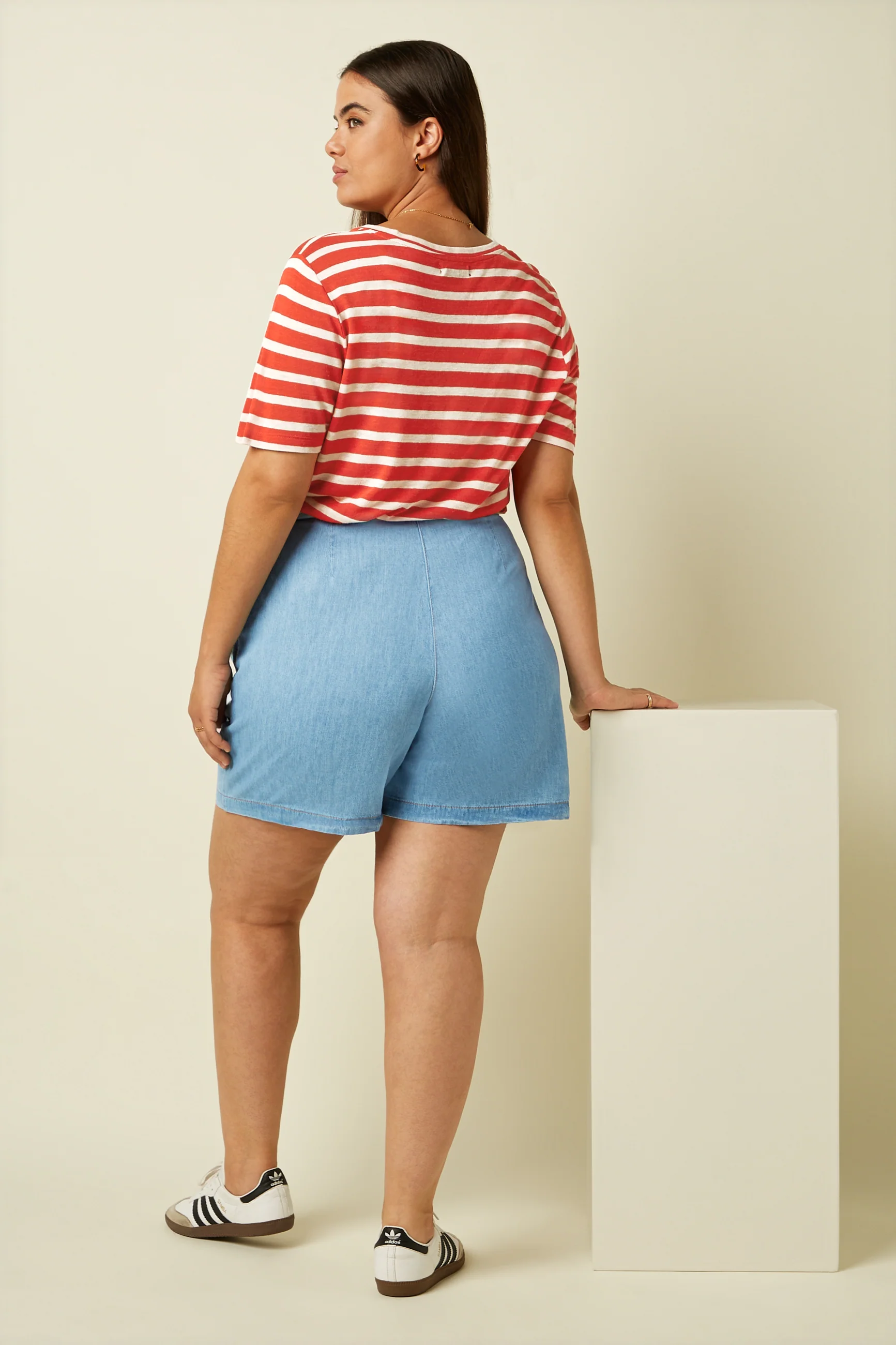 V Neck Top Marsy Linen Stripe - Image 3